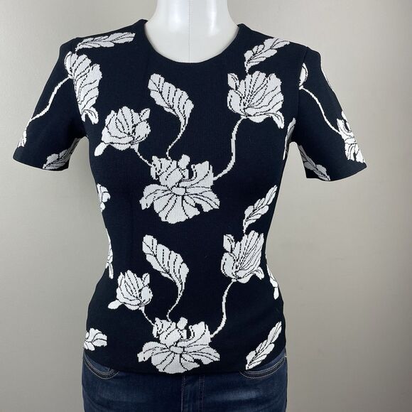 ADAM LIPPES XS Floral-print Short-sleeved Top In Black Designer Luxury Classic - Picture 2 of 10